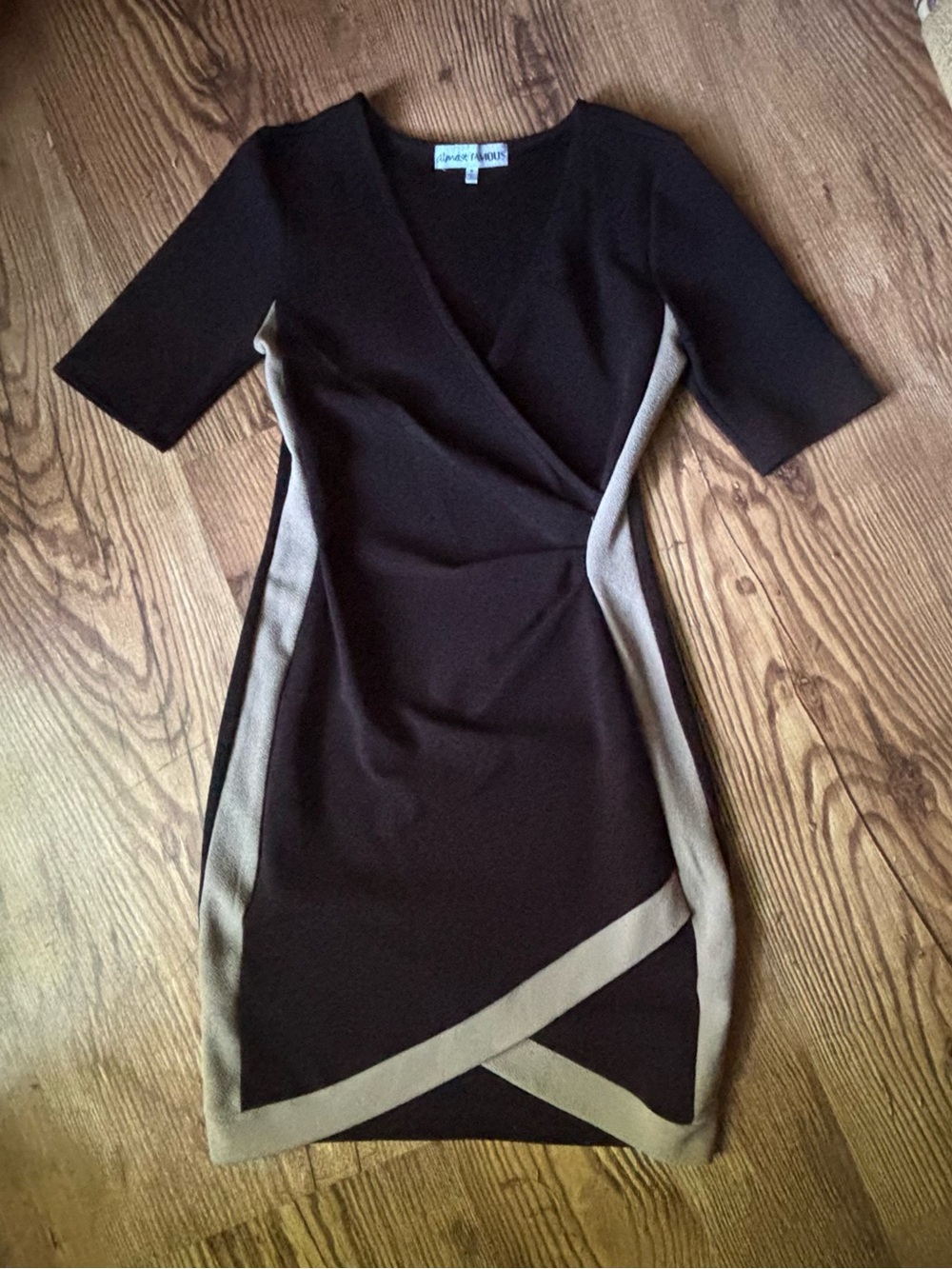 Almost Famous Black Mini Dress with Taupe Trim